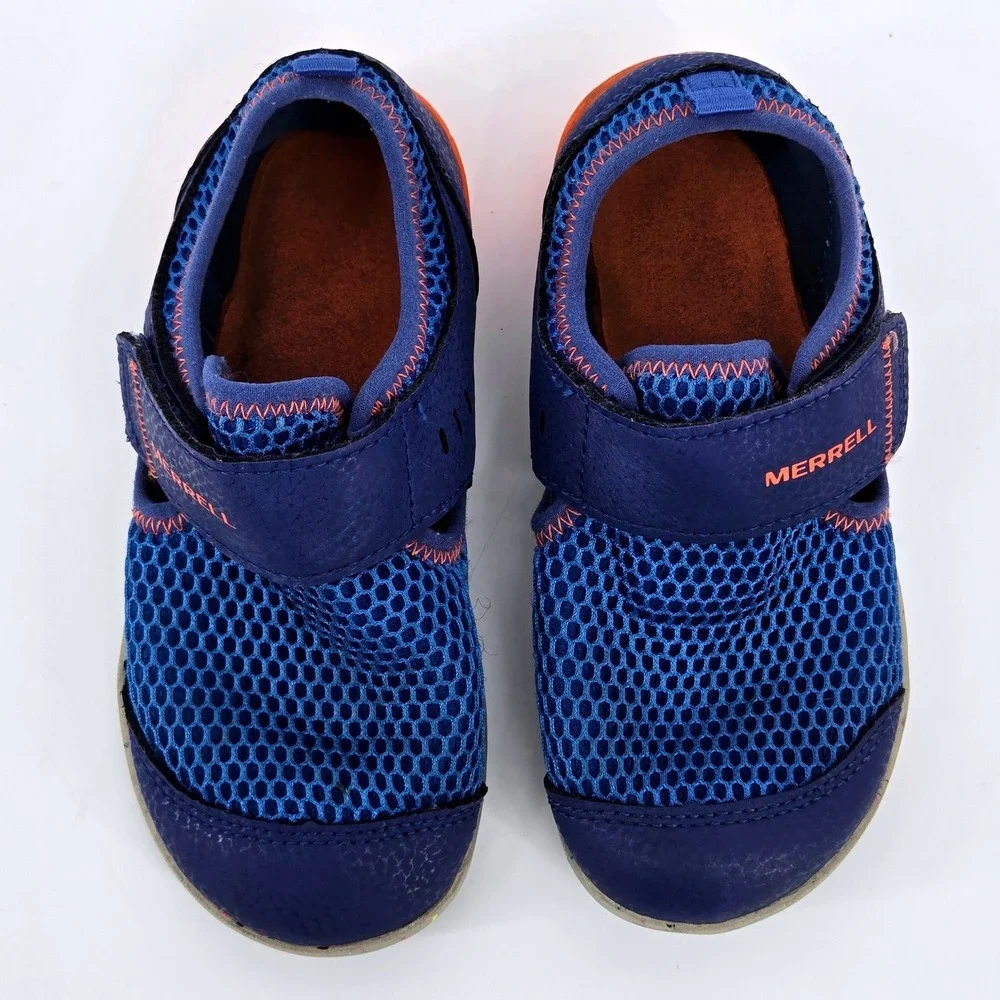 Merrell Kids Bare Steps H2O Water Shoes Blue Orange Wide Trail Sandals 10 WIDE